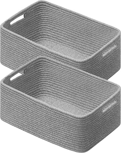 UBBCARE 2 Pack Storage Baskets for Shelves, Large Woven Storage Baskets, Dog Toy Bins, Baskets for Organizing Clothes, Towels, Books, Blanket, 17"L x 13"W x 7.5"H, Grey