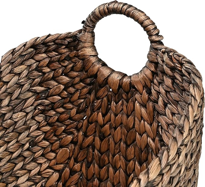happimess BSK2002B-3SET Nellie Farmhouse Classic Handwoven Hyacinth Boat Wicker Storage Baskets with Handles, Brown (Set of 3), Seagrass Containers for Decoration in Living Room, Bedroom