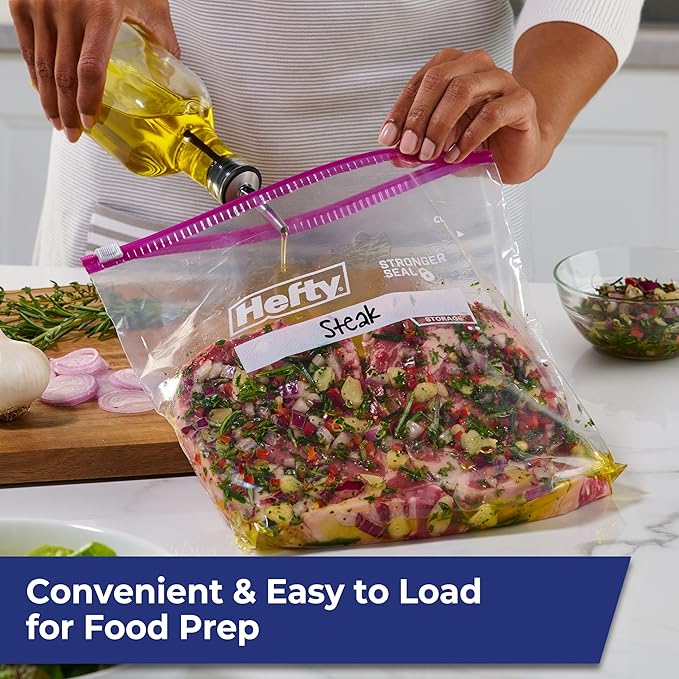 Hefty Slider Gallon Storage Bags, 66 Count, Gallon Size Slider Storage Bags for Storing Food, Bulk Snacks, Travel Toiletries, First Aid Kits, and More, Writable Label, Secure Zip and Click Closure