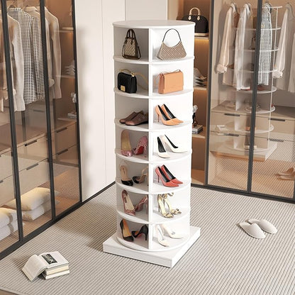 7-Tier Rotating Shoe Rack Tower, 360 Spinning Shoe Rack, Modern Free Standing Spinning Shoe Organizer, Rotating Lazy Susan Shoe Racks for Entryway Doorway, Holds Up to 28 Pairs of Shoes(White)