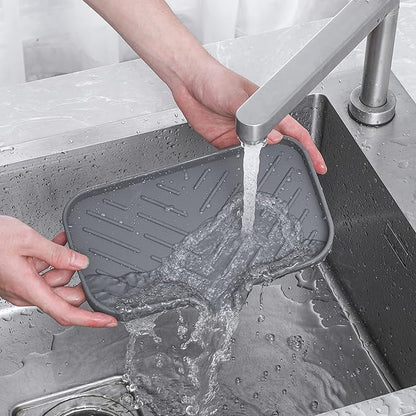 MicoYang Silicone Bathroom Soap Dishes with Drain Spout-Bathroom and Kitchen Sink Organizer,Sponge Holder,Dish Soap Tray,Perfect for Dispenser,Scrubber,Bottle,Cup on Sink or Counter-Grey 9.6"×5.3"