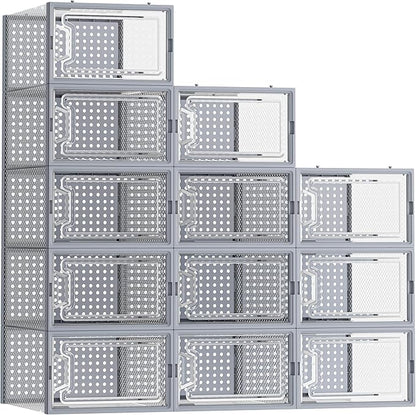 HOMIDEC Shoe Storage, 12 Pack Shoe Organizer for Closet, Shoe Boxes Clear Plastic Stackable Shoe Containers with Lids for Size 10