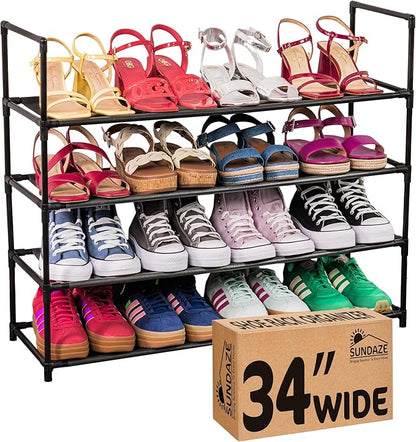 Sundaze Shoe Rack - 4 Tier Shoe Rack for Front Door Entrance, Sturdy Long Shoe Organizer for Closet, Bedroom, Entryway, Garage, Non Woven Fabric Shelf, Black, Holds Up to 20 Pairs