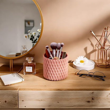 YLYZ Makeup Brush Holder with Cleaning Bowl, Makeup Brush Organizer Cosmetic Display Cases, Hair Brush Holder for Vanity, Pink