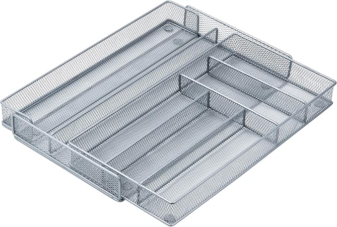 Honey-Can-Do Expandable Steel Mesh Drawer Organizer, 7 Compartments, Silver, Adjustable 11.5 to 20 Inches Wide