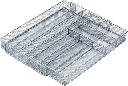 Honey-Can-Do Expandable Steel Mesh Drawer Organizer, 7 Compartments, Silver, Adjustable 11.5 to 20 Inches Wide