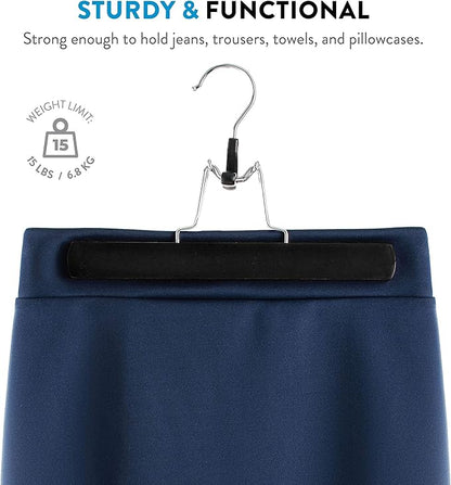 ZOBER High-Grade Wooden Non Slip Skirt Hangers with 360 Swivel Hook (Black, 10 Pack)