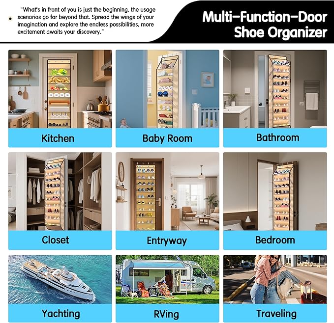 Kotkn 10 Tier Over The Door Organizer - Heavy Duty Hanging Storage Rack with Sturdy Oxford Fabric, Holds 20+ Pairs of Footwear, Boots & Sneakers, Saves 50% Closet Space(Beige)