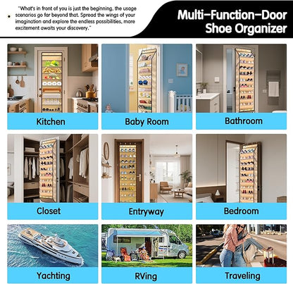 Kotkn 10 Tier Over The Door Organizer - Heavy Duty Hanging Storage Rack with Sturdy Oxford Fabric, Holds 20+ Pairs of Footwear, Boots & Sneakers, Saves 50% Closet Space(Beige)
