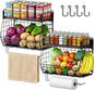 2 Pack Magnetic Spice Rack for Fridge with Paper Towel Holder, Fruit Basket with 4 Hooks for Kitchen Storage and Organizer, Full‑Enclosed Magnetic Shelf 33 lbs for Laundry, Pantry, Coffee Bar and RV