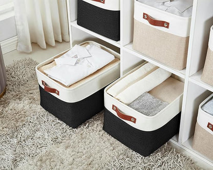 DECOMOMO Storage Bins, Large Fabric Storage Baskets for Shelves, Decorative Linen Closet Organizer, 15 x 11 x 9.5 inches (Black & White, 4 Pack)