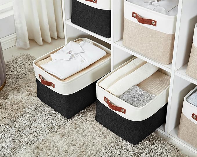 DECOMOMO Storage Bins, Extra Large Fabric Storage Baskets for Shelves, Decorative Linen Closet Organizer, 15.8 x 12.5 x 10 inches (Black & White, 3 Pack)