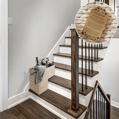 Casafield Stair Step Basket with Handles, Whitewash - Woven Water Hyacinth Staircase Basket Storage Bin Organizer