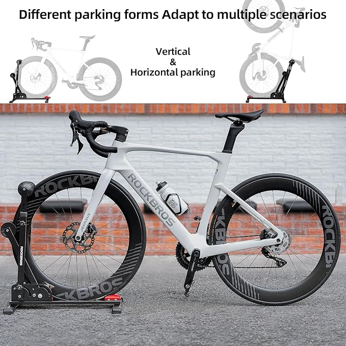 ROCKBROS Bike Stand 2-in-1 Vertical & Horizontal Bike Stand Floor Foldable Adjustable Bike Parking Rack for 24" -27.5" Mountain Road Bike Indoor Storage Garage