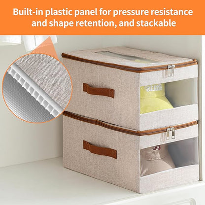 Stackable Hat Organizer for Baseball Caps, Hat Storage Holder Container for Closet Hold Up to 12 Caps with Clear Window, Hat Boxes for Home Storage (Beige, 1 Pack)