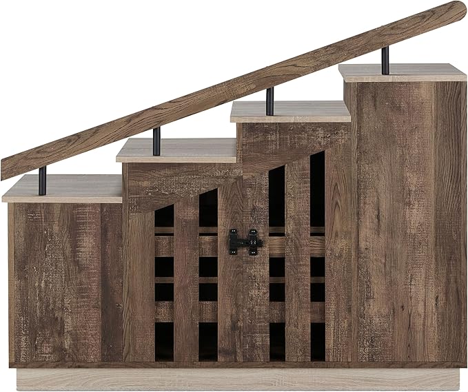 24/7 Shop at Home Cadence Farmhouse Hidden Shoe Cabinet Entryway, Hallway, Decorative Storage with Doors, Staircase-Style Enclosed Footwear Furniture, 12 Pair, 46 in. Width, Oak Brown