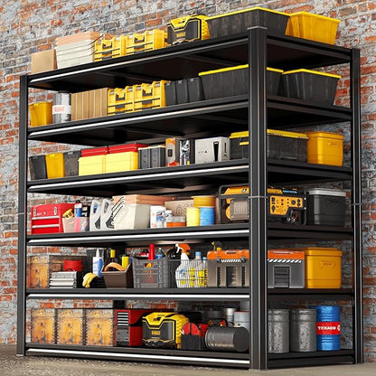 Heavy Duty Garage Shelving Unit, 6-Tier Adjustable Metal Storage Shelves, High-Capacity Storage Rack, 3600LBS Utility Shelf for Garage & Basement, Tool Organization, Warehouse, 77" H, Black