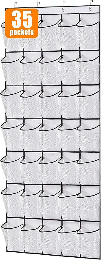 MISSLO 35 Large Pockets Over The Door Shoe Organizer and 36 Pairs Clear Over the Door Shoe Organizer