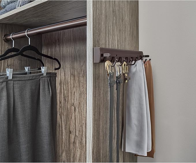 Rev-A-Shelf Sidelines CSWBRSL-14-BZ-1 14 Inch Premiere Swivel Belt and Tie Accessory Organization Rack Holder Hanger with 7 Hooks, Bronze