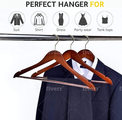 Quality Wooden Hangers - Slightly Curved, Solid Wood Coat Hangers with Stylish Chrome Hooks - Heavy-Duty, 30-Pack Sets for Clothes, Jackets, Shirts, Pants, Suits