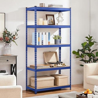 Topeakmart 2PCS 5-Tier Utility Shelves, Metal Storage Shelves Garage Shelving Unit Adjustable Garage Storage Shelves Storage Racks Heavy Duty Shed Shelving- Blue, 35.5 x 17.5 x 72 Inch
