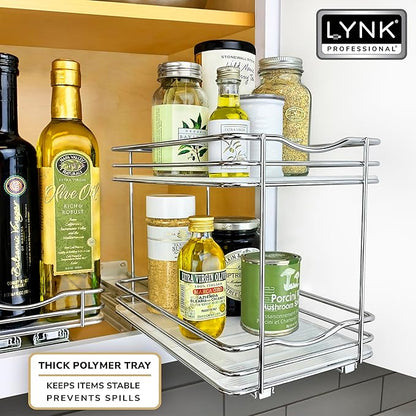 LYNK PROFESSIONAL® Pull Out Spice Organization for Cabinets - 6-3/8 inch Wide – Spice Rack for Inside Cabinets, Slide Out Spice Rack Organizer for cabinet – Pull Out Spice Rack, Sliding 2 Tier Chrome