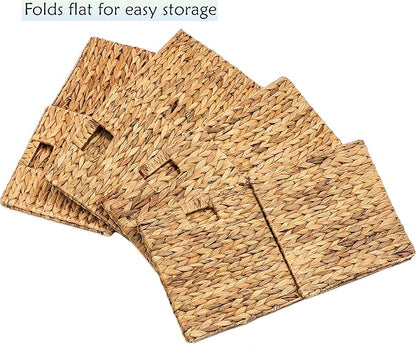 Trademark Innovations Foldable Hyacinth Storage Baskets with Iron Wire Frame (Set of 4)