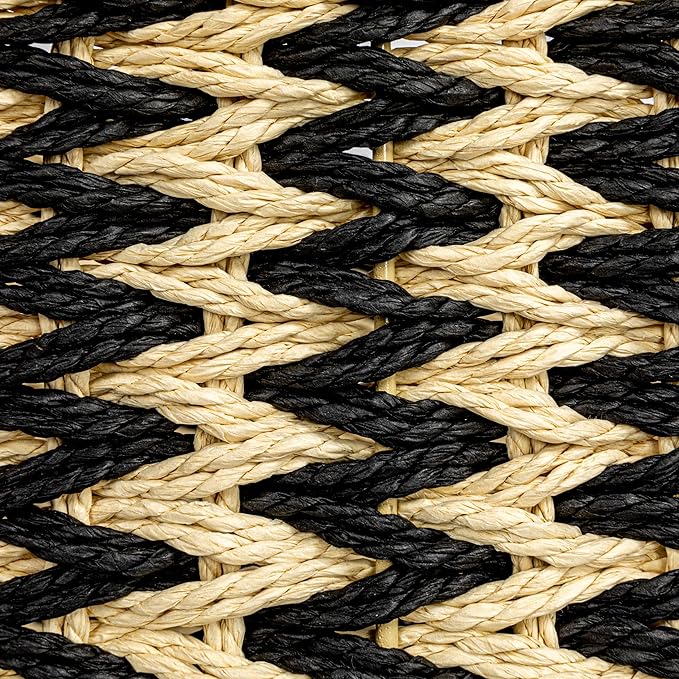 Household Essentials Zigzag Woven Paper Rope Basket, Black and Natural