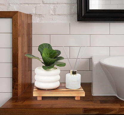 Bathroom Counter Organizer Wood Pedestal Stand Farmhouse Decorative Tray Soap Holder for Kitchen Decor, 9" x 6" - Brown