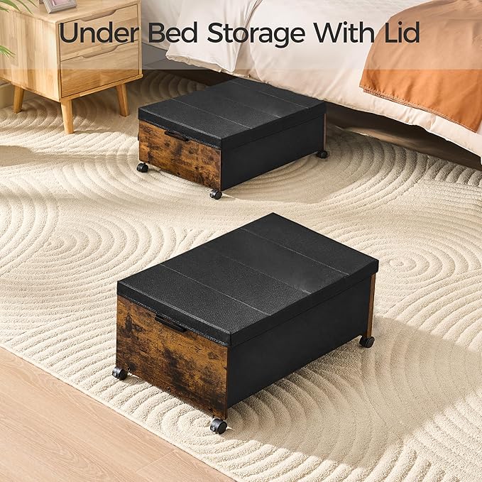 FOUCSSOMEI Under Bed Storage with Wheels,Under Bed Drawers Heavy Duty, 2 Packs, Wooden Under Bed Storage Containers Organizer, Metal Frame, Patented Design