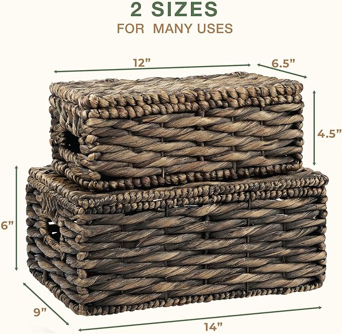 Set of 2 Black Wicker Baskets with Lid