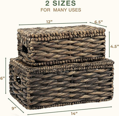 Set of 2 Black Wicker Baskets with Lid