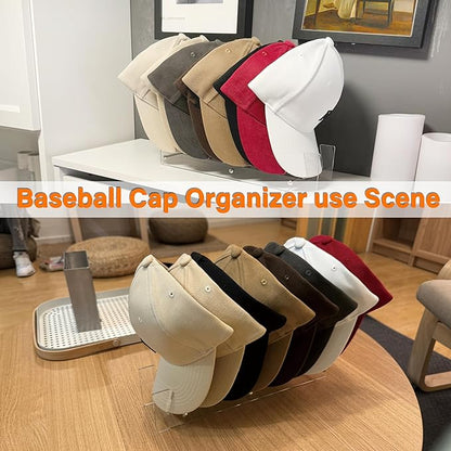 CARUUYI Hat Stand Organizer for Baseball Caps, Acrylic Hat Holder & Rack, 2PCS Clear Stand for 16 Caps, Ideal for Bedroom, Closet, Dresser, Office and Entrance (7, Clear)