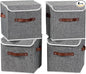 4PCS Storage Cubes with Lid Fabric Storage Bins Boxes PU Leather Handles Cotton Linen Closet Organizer Container Decorative Foldable Washable Shelf Cloth Basket (Flip-top Lid, Gray, 11in)
