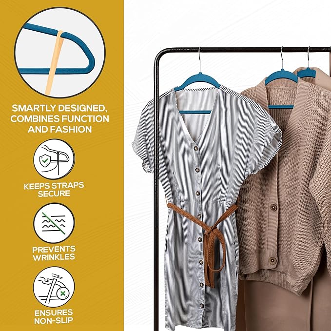 Techzoo Premium Velvet Hangers 50 Pack Ultra Thin Non Slip Adult Felt Space Saving Slim Suit Hanger for Closet Heavy Duty Coat Pants Jackets Dress Hangers 360° Swivel Hook Hold Upto 10 lbs Blue