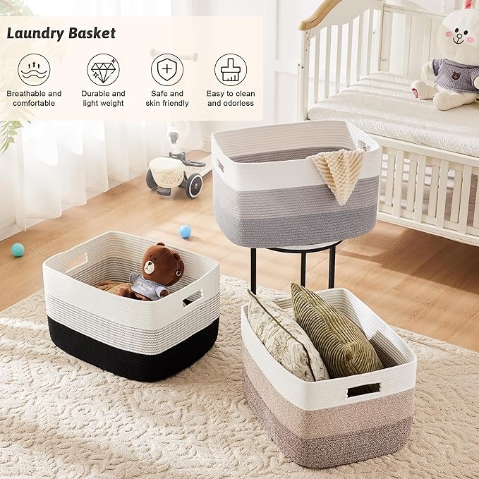 Artfeel Blanket Basket,Rectangle Woven Baskets for Storage,65L Laundry Basket for Decorative Nursery Blanket,Toys,Dirty Clothes and Magazine in Shelves,Baby Room,and Living Room