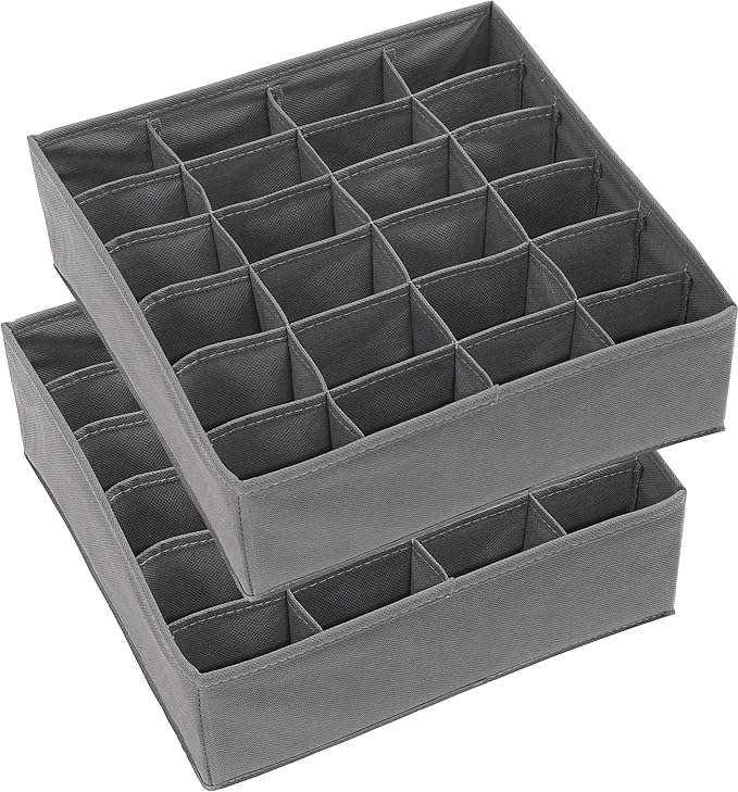 Simple Houseware 2 Pack Closet Sock Organizer, 24 Cell Drawer Divider, Dark Gray