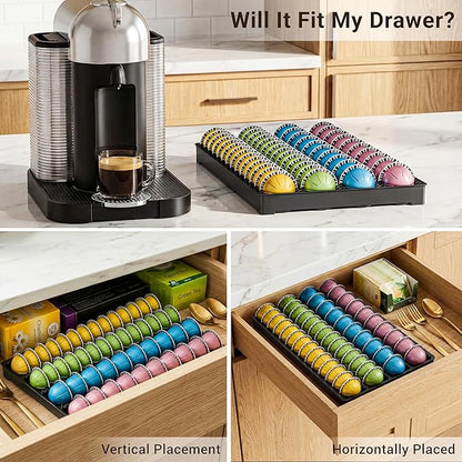 EVERIE Drawer Coffee Pod Organizer for Vertuo Capsules – Holds Up to 40 Large or 52 Small Pods, Space-Saving Insert Tray, Fits Kitchen Cabinets, 15.4" x 10.2" x 1.2", Pack of 2