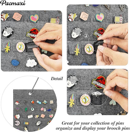 PACMAXI Hanging Brooch Pin Organizer, Display Pins Storage Case, Brooch Collection Storage Holder, Holds Up to 96 Pins.(Not Include Any Accessories) (M-170 Slots, Light Grey, Medium)