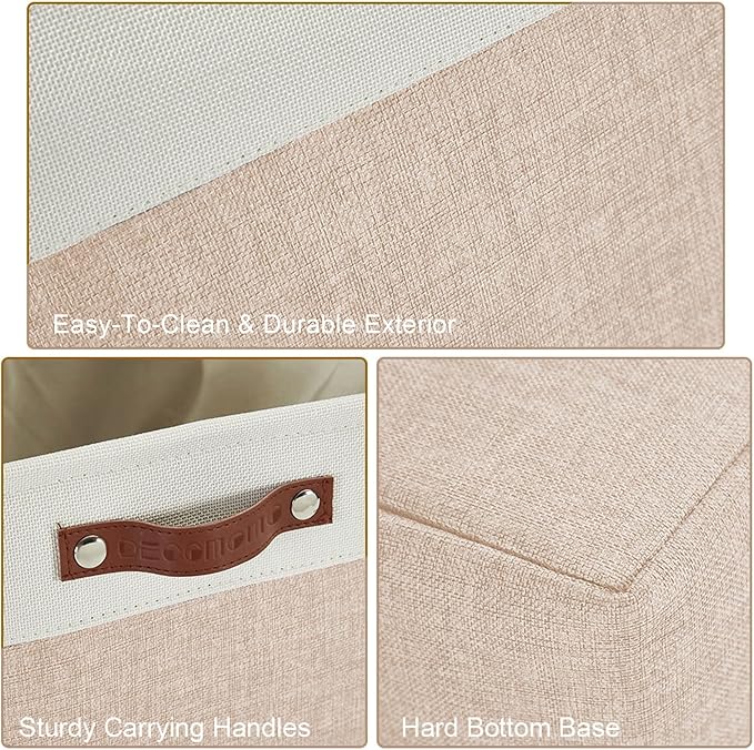 DECOMOMO Storage Bins, Large Fabric Storage Baskets for Shelves, Decorative Linen Closet Organizer, 15 x 11 x 9.5 inches (Beige & White, 4 Pack)
