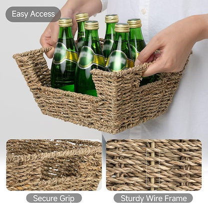 StorageWorks Small Pantry Baskets for Patato and Onion Storage, Wicker Baskets for Organizing with Built-in Handles, Seagrass Pantry Organizers and Storage for Shelves, Countertop, 2 Pack