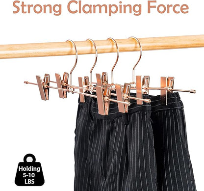 13.7" Rose Gold Copper Pants Hangers with Clips of Strong Non-Slip Skirt Hangers, Space Saving Hangers -Adjustable Clips for Slacks, Jeans, Clothes,Pants -10 Pack