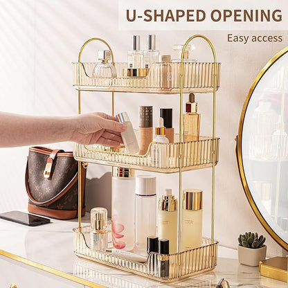 Amber 3-Tier Countertop Vanity Organizer - Skincare & Makeup Shelf for Bathroom Cosmetics, Toiletries, Lotions, Perfumes
