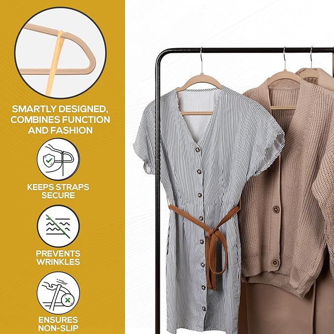Techzoo 50 Pack New Premium Quality Velvet Hangers Ultra Thin Non Slip Adult Felt Space Saving Hangers for Closet Heavy Duty Coat Pants Dress Hangers 360° Swivel Hook Hold Upto 10 lbs Warm Taupe