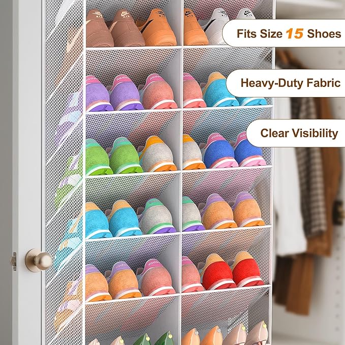 20-30 Pairs Over the Door Shoe Organizer, Breathable Mesh Pocket Hanging Shoe Storage for Closet, 10-Tier Door Shoes Rack, Handing Shoes Holder Fit All the Family's Sneakers, Boots, Heels, Light Grey