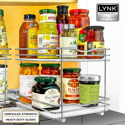 LYNK PROFESSIONAL® Pull Out Spice Organization for Cabinets - 8-3/8 inch Wide – Spice Rack for Inside Cabinets, Slide Out Spice Rack Organizer for cabinet – Pull Out Spice Rack, Sliding 2 Tier Chrome