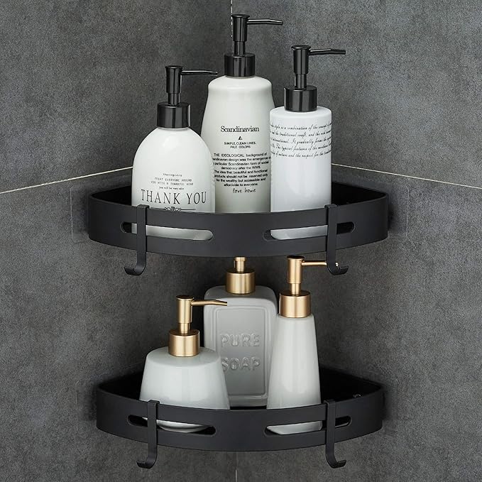 Adhesive Corner Shelf Bathroom Shower Caddy Organizer for Kitchen Toilet No Drilling 2-Tier Bathroom Corner Shelves Shower Caddies