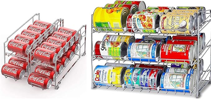 SimpleHouseware Beverage Can Dispenser Rack + Stackable Can Rack Organizer, Chrome