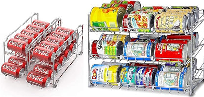 SimpleHouseware Beverage Can Dispenser Rack + Stackable Can Rack Organizer, Chrome