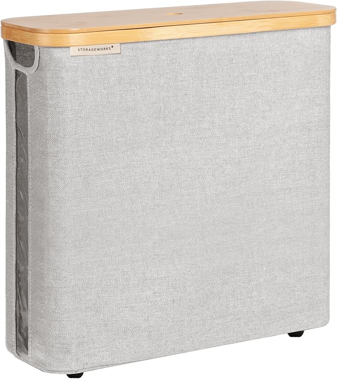 StorageWorks Large Toilet Paper Storage with Bamboo Lid, Toilet Paper Holder Basket for Up to 12 Mega or 16 Regular Size Rolls, Paper Storage Baskets for Bathroom, Grey, 1 Pack